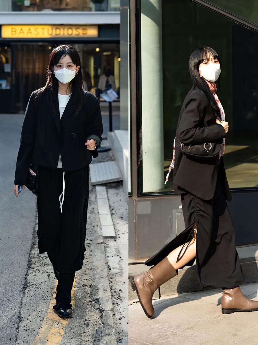 西装外套秋冬时尚街拍,冬季西装外套韩系穿搭推荐