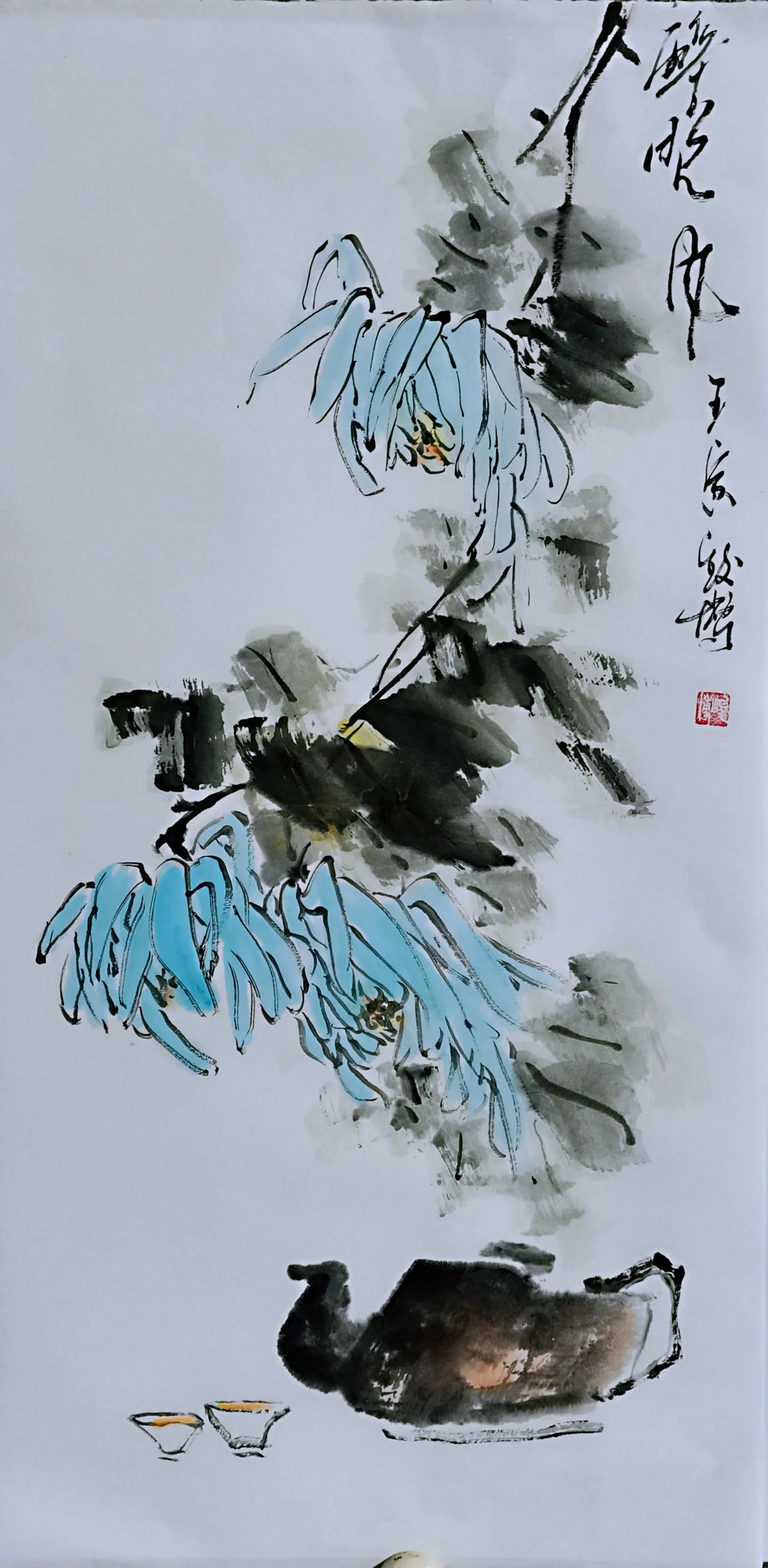 沈荣璋写意花鸟画,残荷写意花鸟画