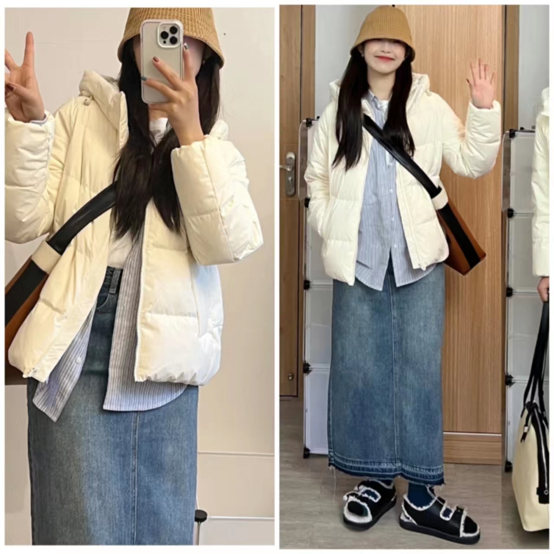 短款白色羽绒服的最佳搭配半身裙,羽绒服搭配哪些裙子才时髦