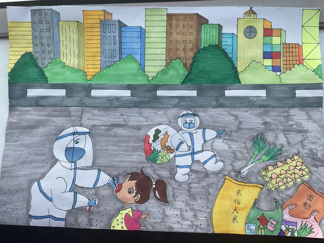 童心有我共抗疫主题绘画,童心防疫亲子绘画作品