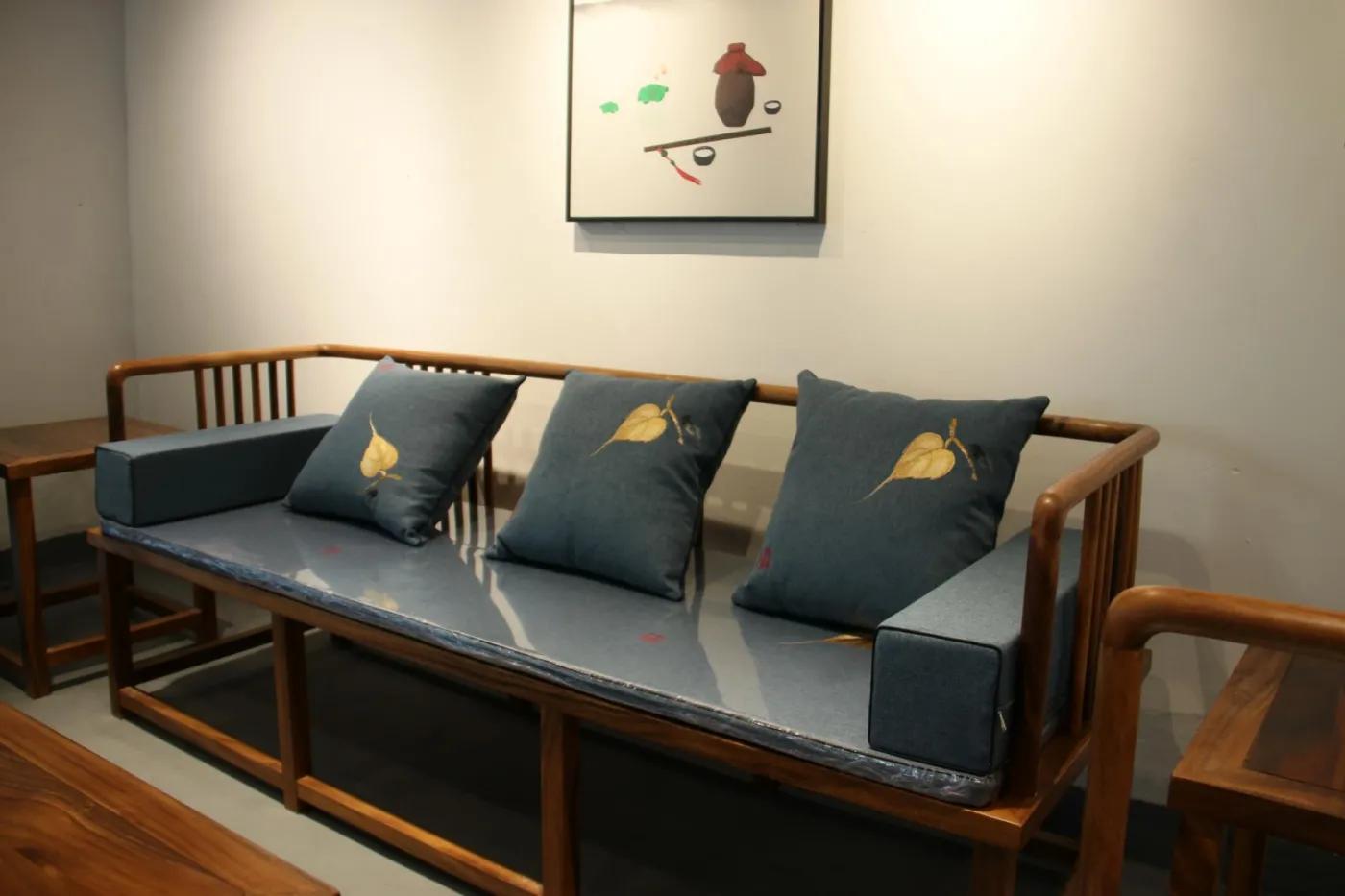 胡桃木沙发新中式,胡桃木实木休闲简约沙发中小户型