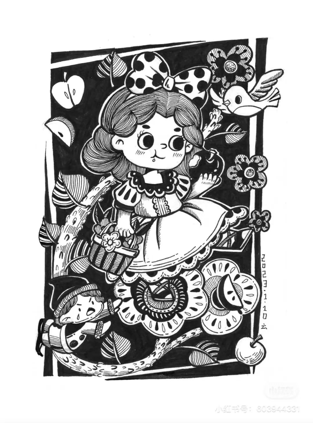 针管笔画线条练习,针管笔黑白装饰画线描