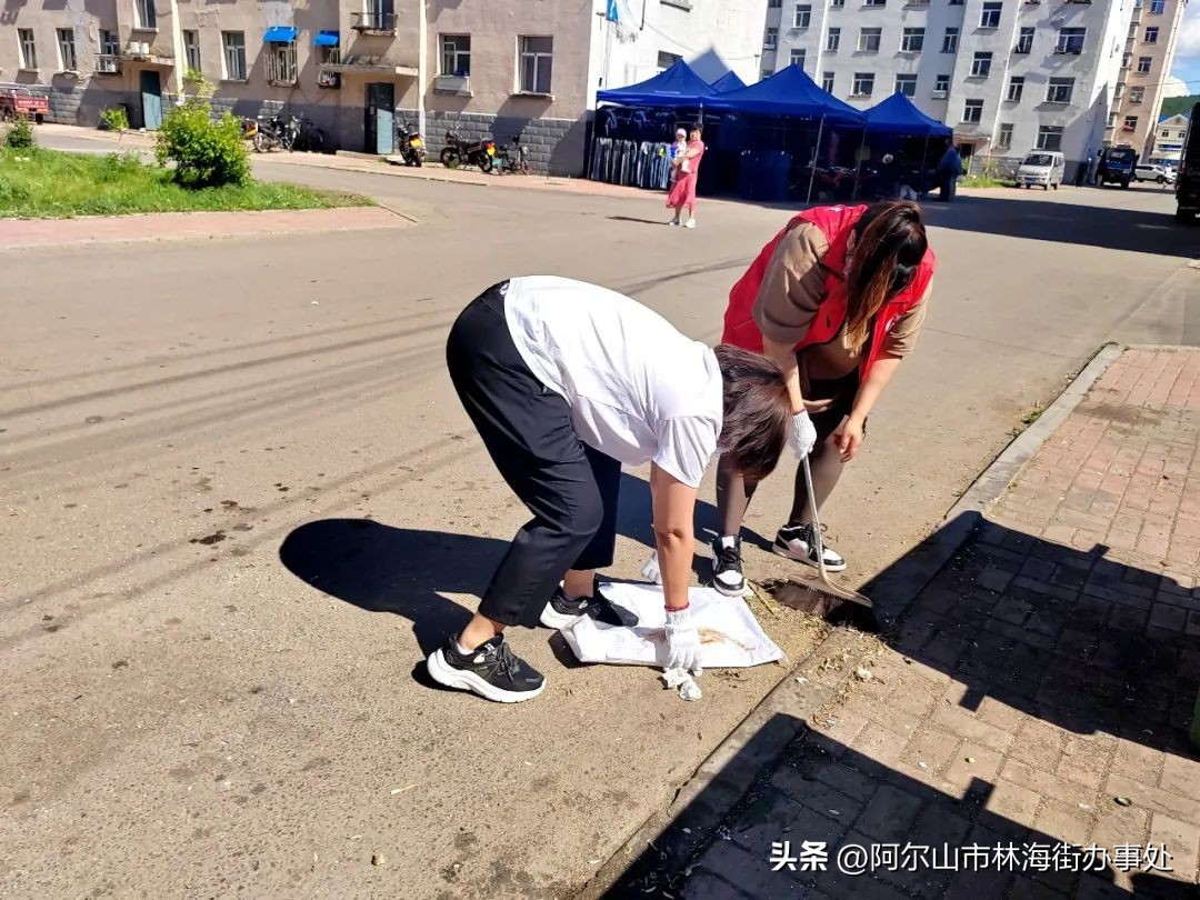 “*党**建引领聚合力助力创城我先行”阿尔山市林海街道兴林社区*党**支部开展全域互联共建环境卫生整治活动