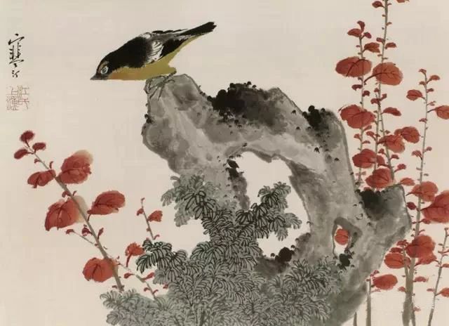 江寒汀写意黑山雀石榴花图,江寒汀写意花鸟千峰竞秀原作尺寸