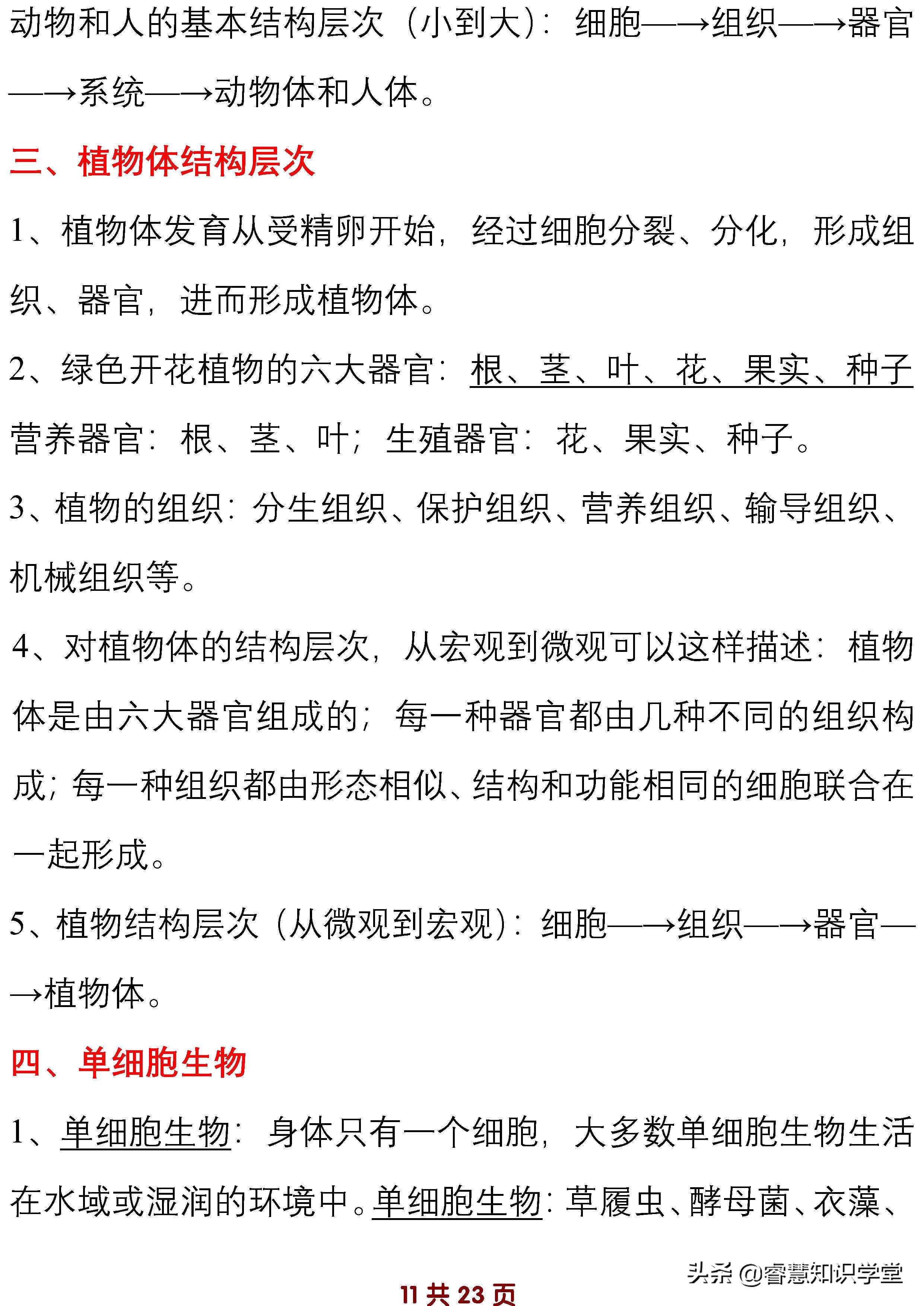 初中七年级生物知识点归纳总结,七年级上下册生物必考知识点