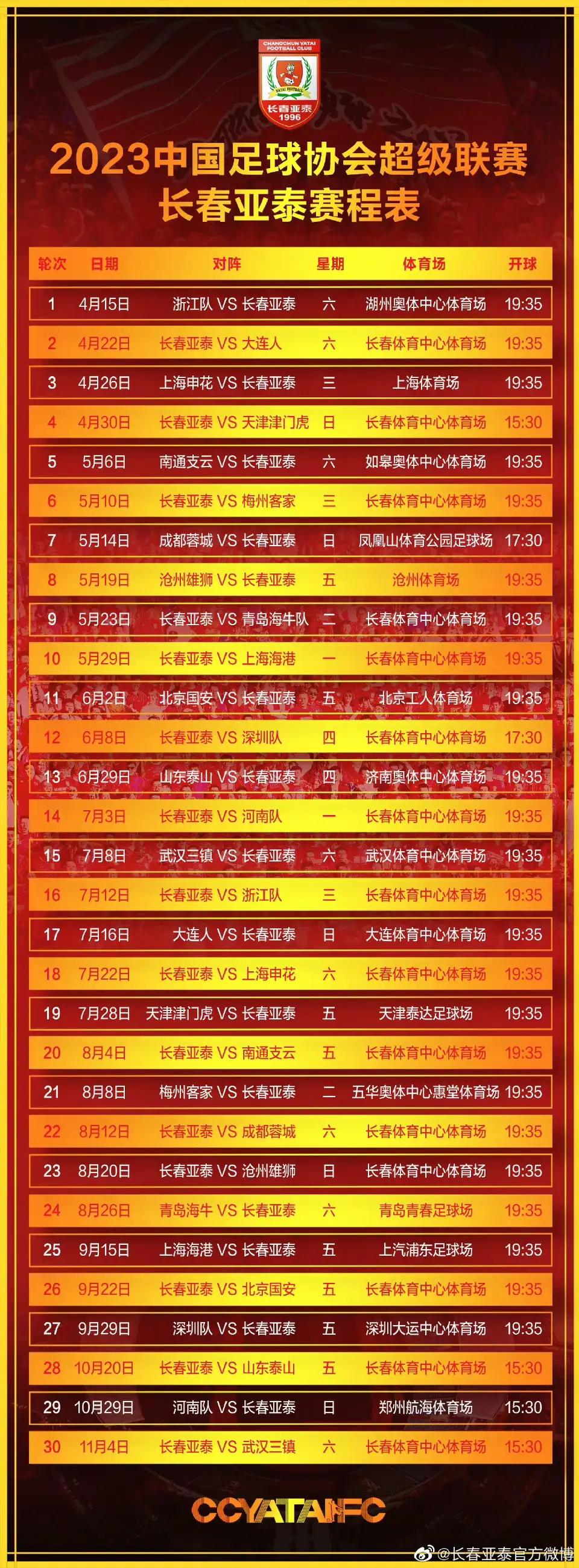 中超联赛16支球队大名单,2023年中超各支球队赛程