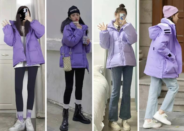 亮皮粉色羽绒服搭配什么裤子好看,亮皮白色羽绒服搭配什么裤子好看