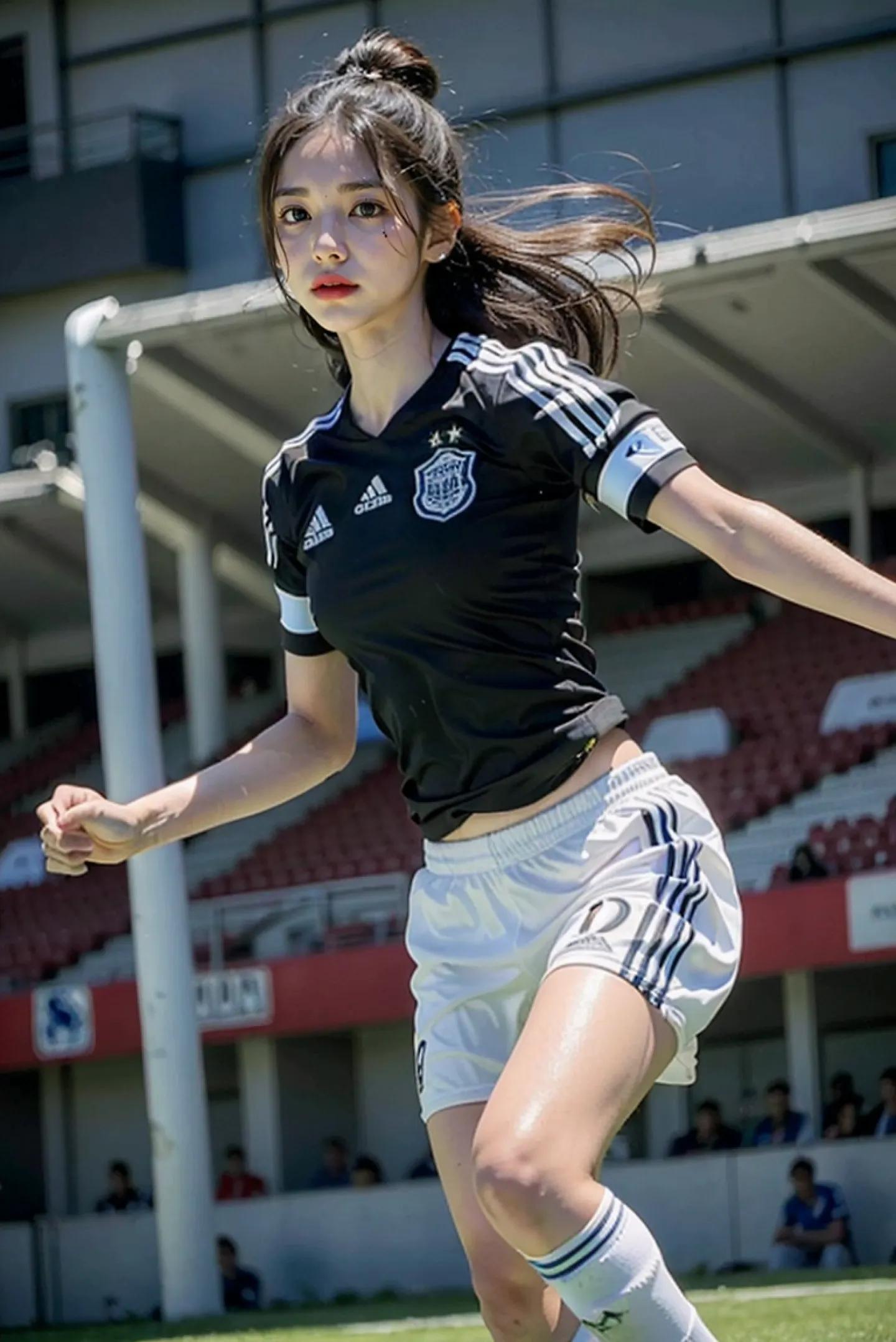 足球场上最美的女孩,足球场上踢球的女生