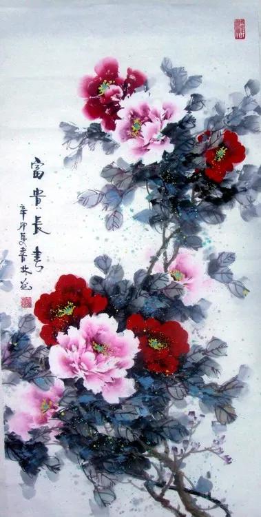 国画名家董萍写意牡丹作品精选,名家写意牡丹公鸡图片大全