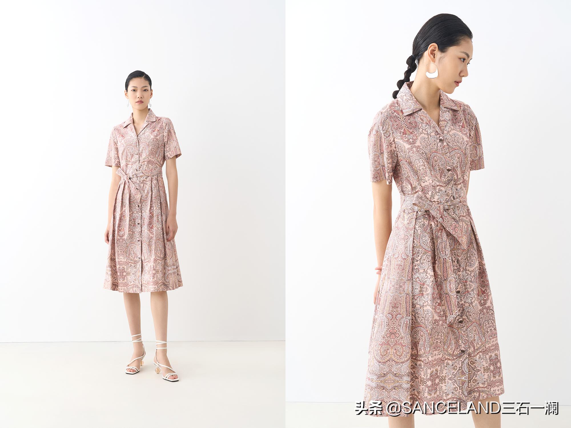 高端碎花印花棉麻连衣裙,丹慕妮尔气质印花连衣裙