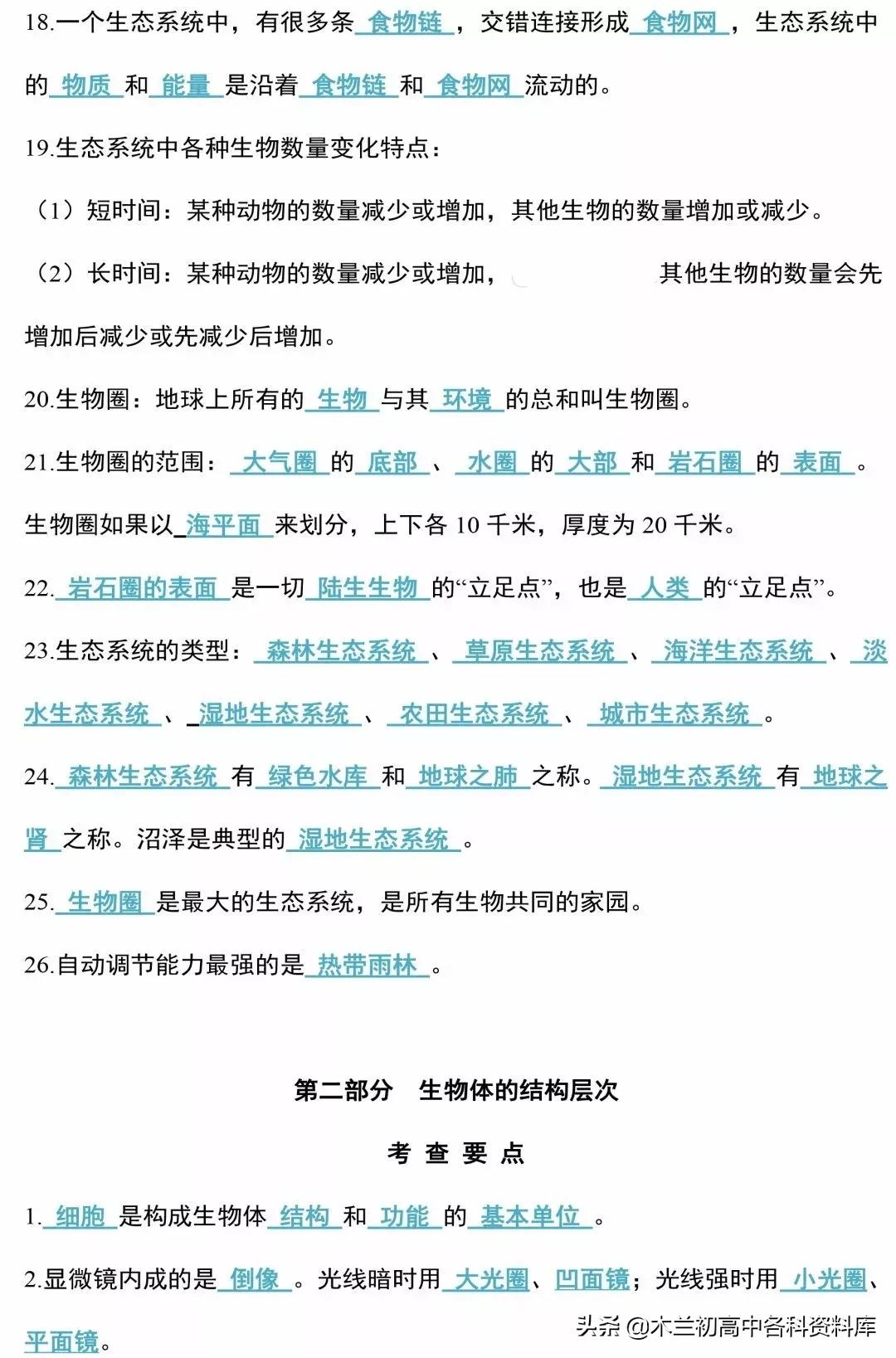 生物会考总复习知识要点,生物会考必背知识考点完整版