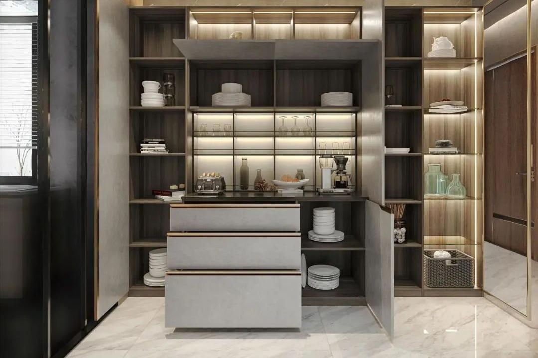 餐边柜加冰箱一体设计尺寸布局图,餐边柜进深尺寸30还是40合适