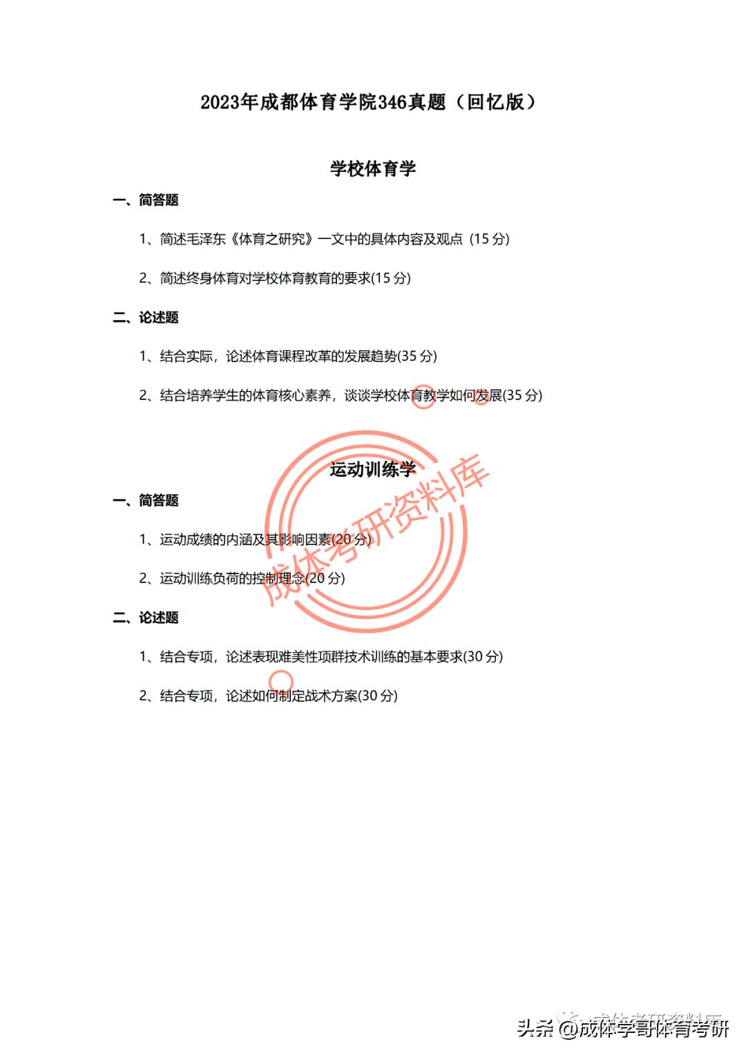 成都体育学院体育考研非全日制,成都体育学院346体育综合考研