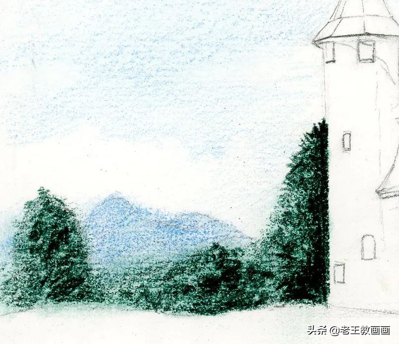 彩铅画风景好看,彩铅画一个城堡