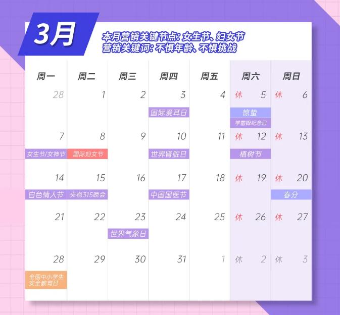 2022年全年日历一张图,2022年1月营销日历