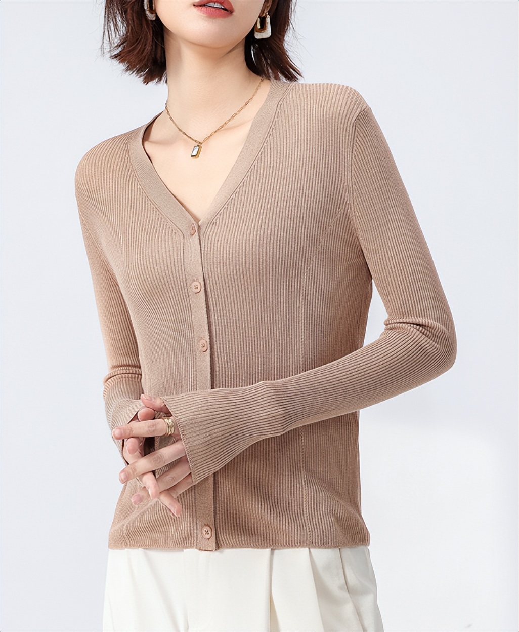 法式polo翻领长袖针织开衫,优雅女人开衫衣服